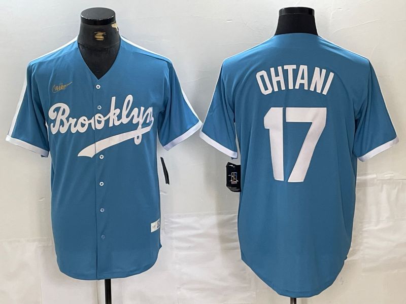 Men Los Angeles Dodgers #17 Ohtani Light blue Throwback 2024 Nike MLB Jersey style 1->los angeles dodgers->MLB Jersey